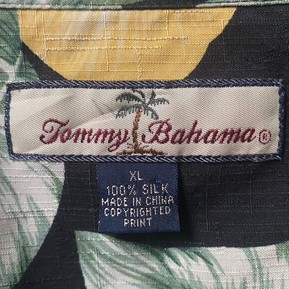 Tommy Bahama Hawaiian Shirt Silk Hibiscus Flowers Fronds XL Black Green Aloha - Picture 2 of 7